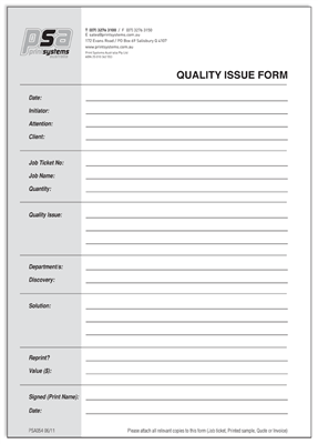 PSA054 - Non-Conformance Quality Issue Pads